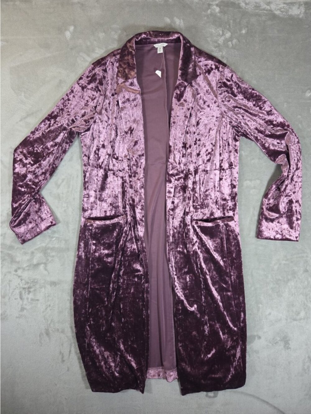 Cato Crushed Velvet Open Front Long Jacket Size Medium Romantic Double Slit